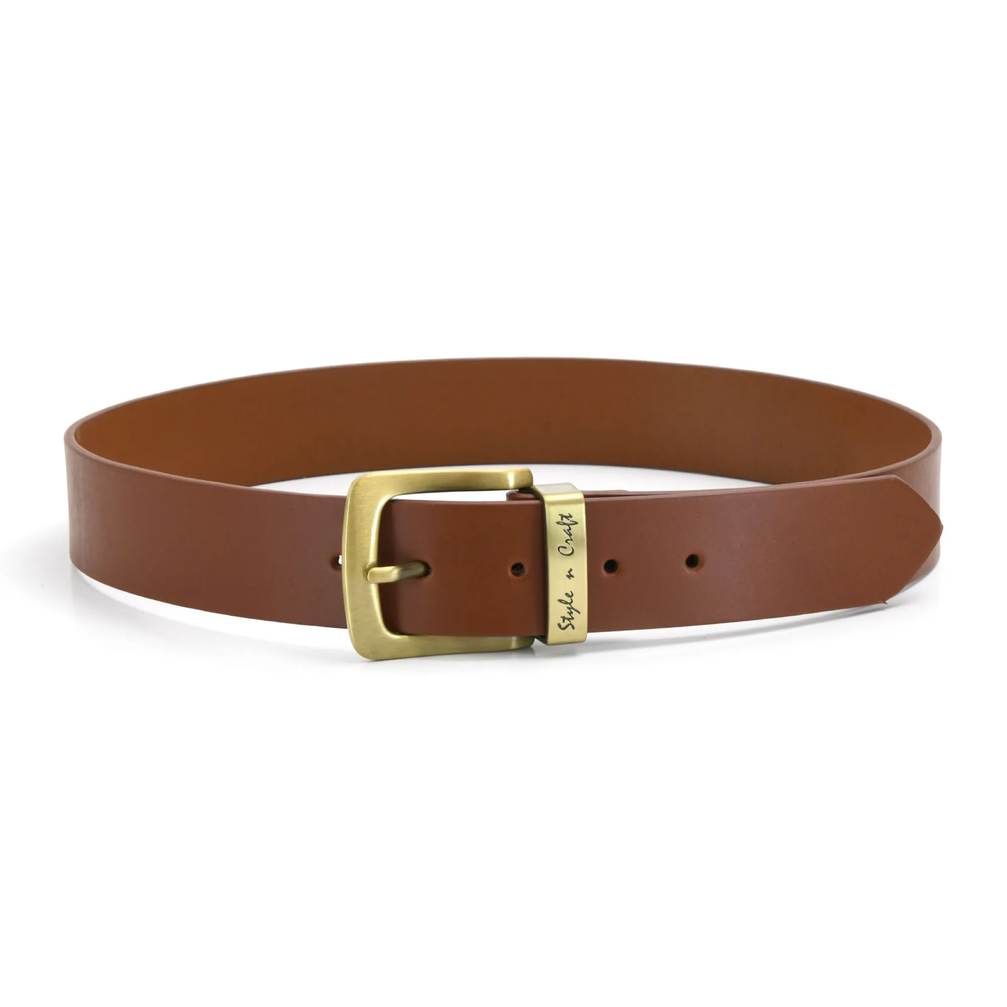 392714 Leather Belt in Tan Color with Gold Buckle | Style n Craft