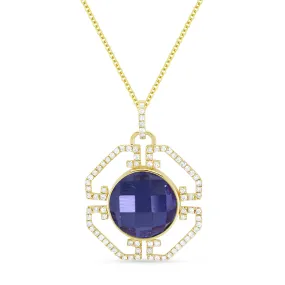 5.07ct Created Sapphire 16"Pendant Necklace in 14K Yellow Gold