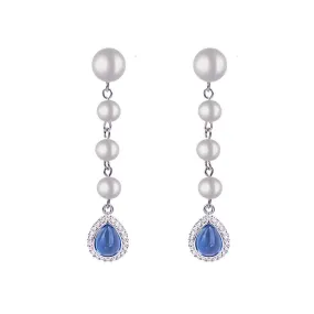 925 Silver Blue Pearl Tassel Drop Earrings