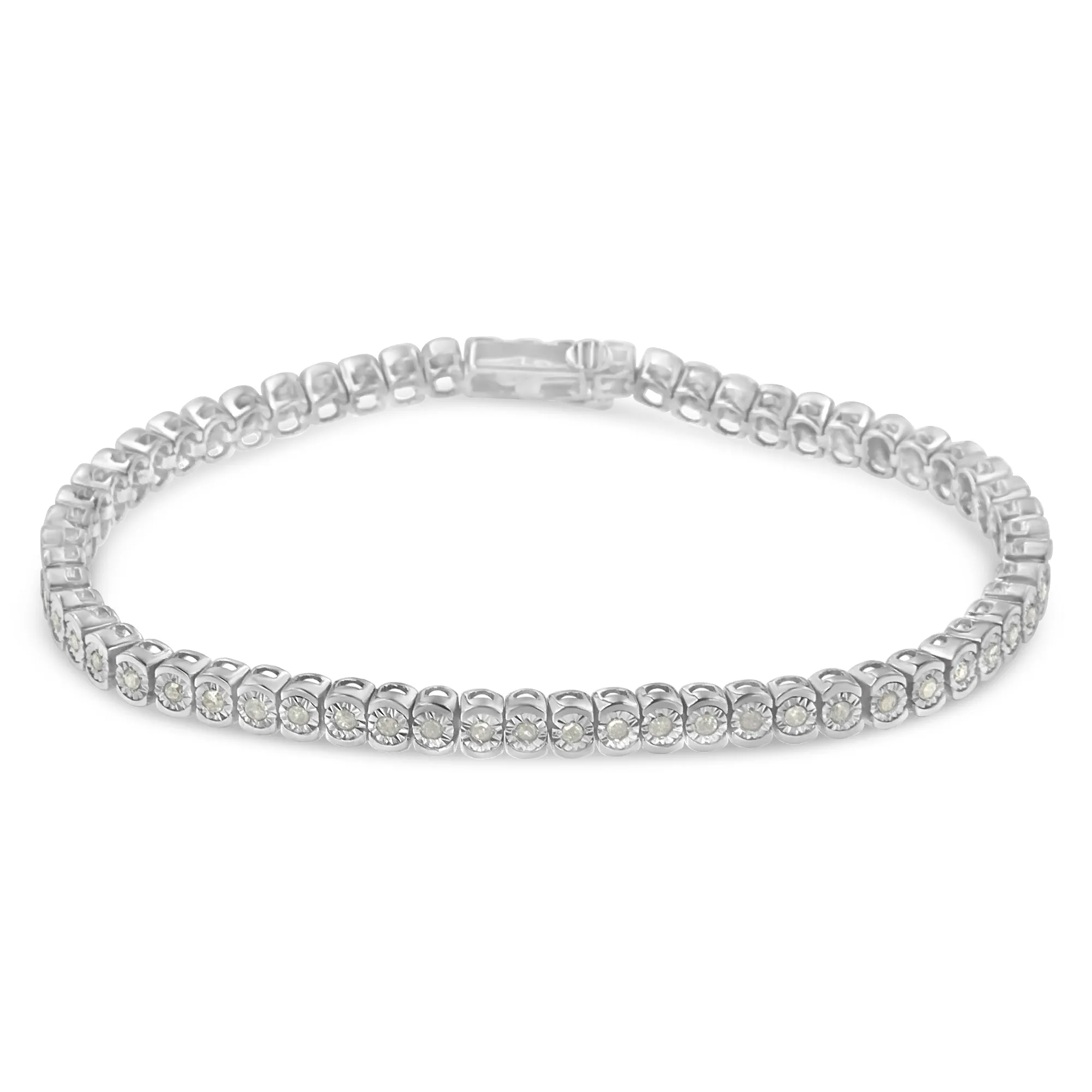 .925 Sterling Silver 1.0 Cttw Diamond Miracle-Set Cut-Circle 7" Tennis Bracelet