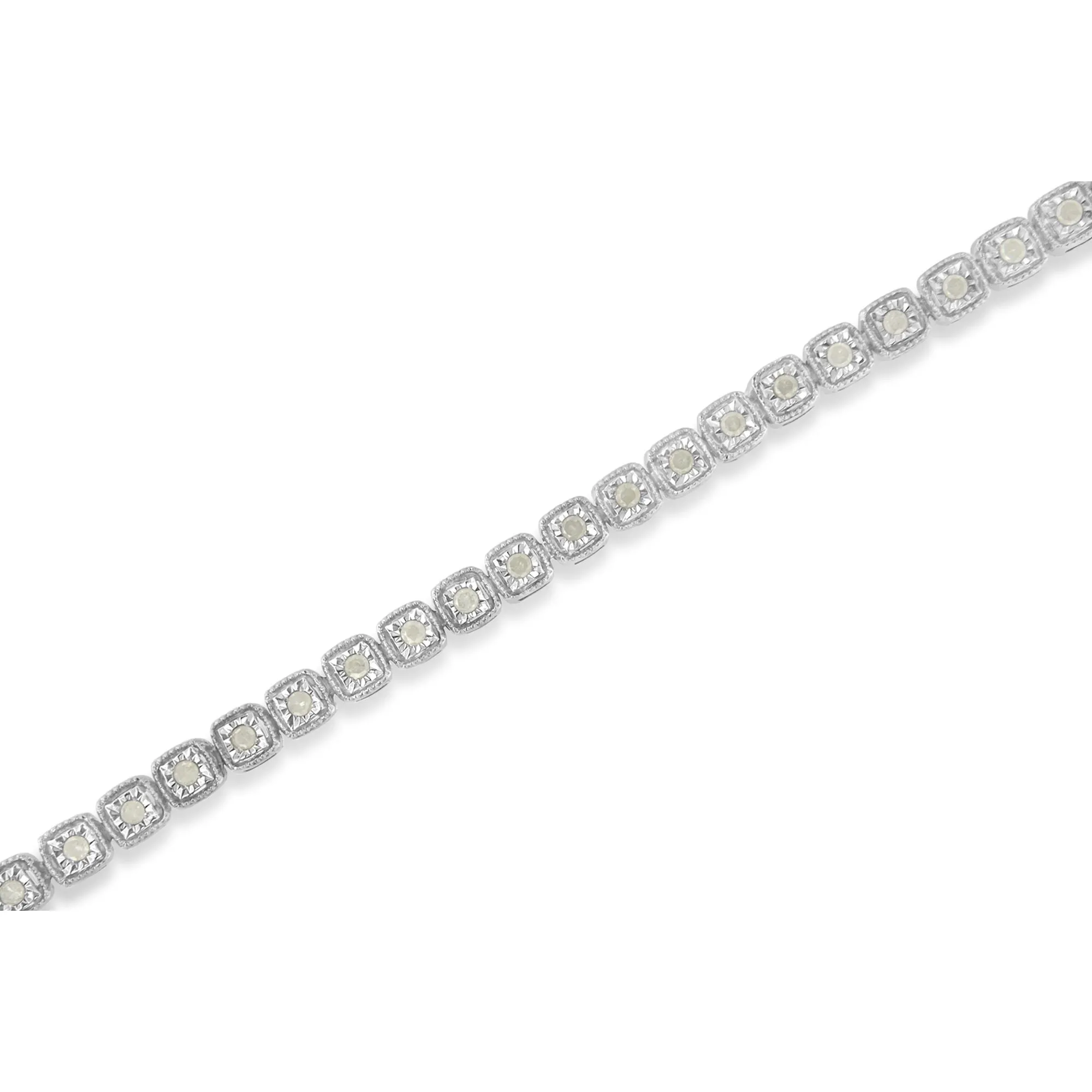 .925 Sterling Silver 1.0 Cttw Diamond Miracle-Set Square Milgrain 7" Link Tennis Bracelet