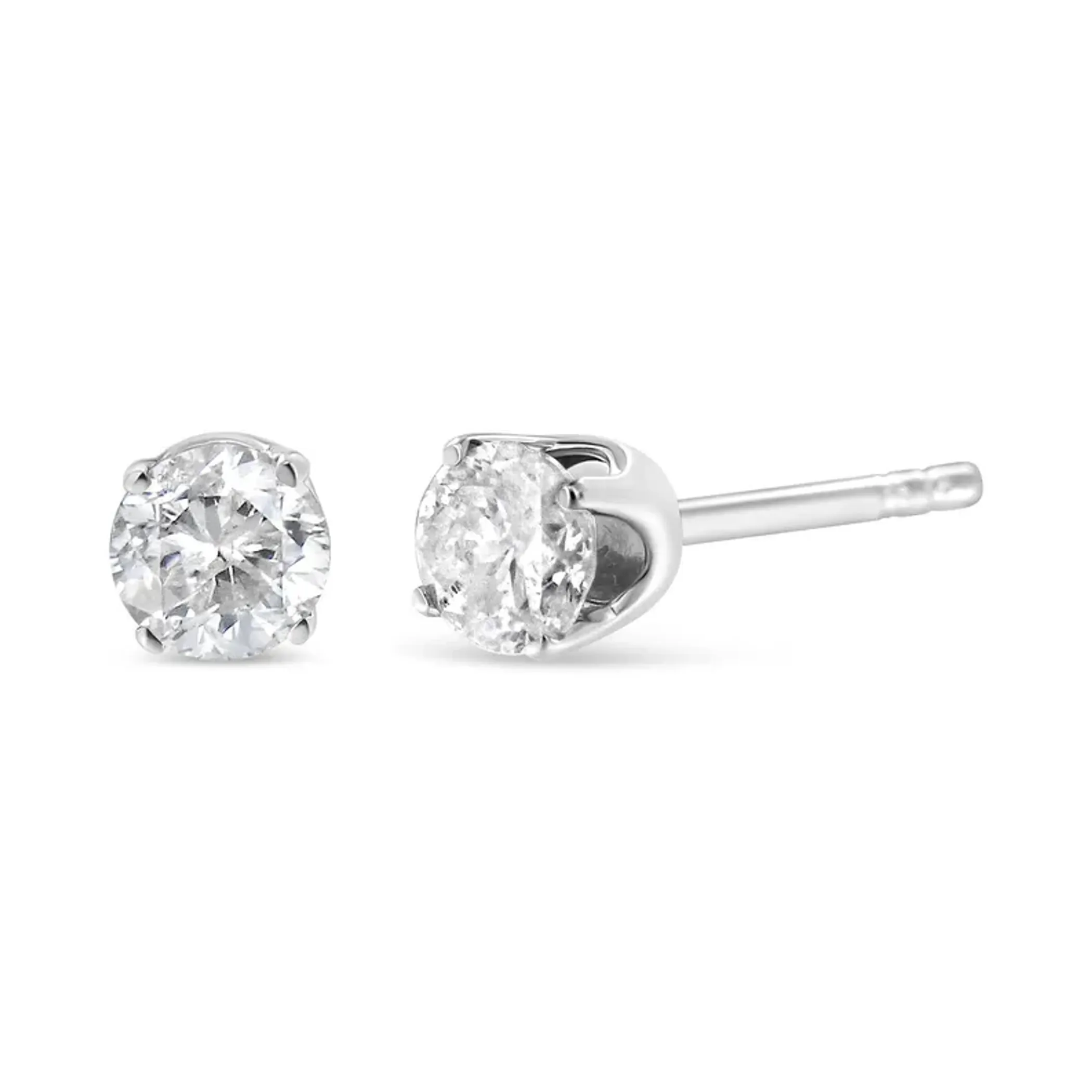 .925 Sterling Silver 1/4 Cttw Round Brilliant-Cut Near Colorless Diamond Classic 4-Prong Stud Earrings (I-J Color, I1-I2 Clarity)