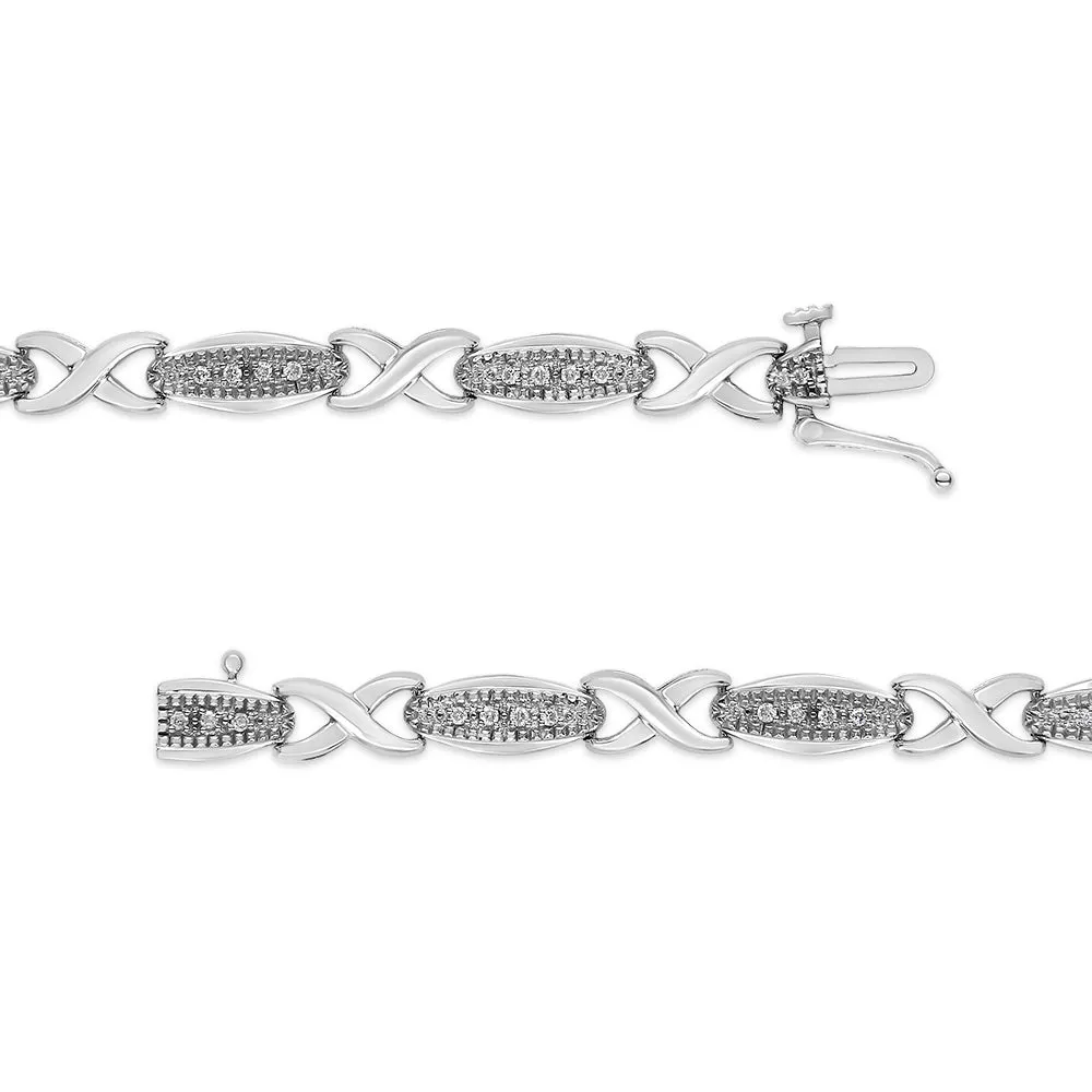 .925 Sterling Silver 1/5 Cttw Round-Cut Diamond "X" Link Bracelet