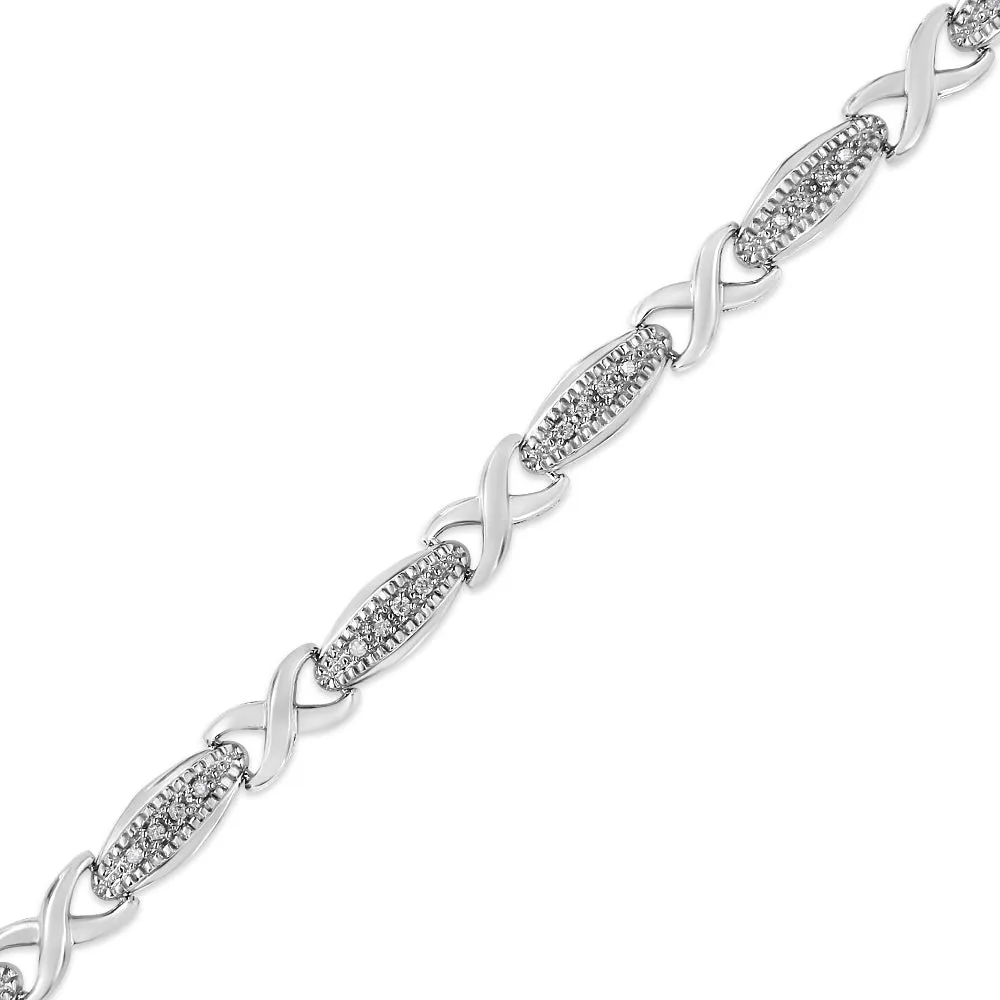 .925 Sterling Silver 1/5 Cttw Round-Cut Diamond "X" Link Bracelet