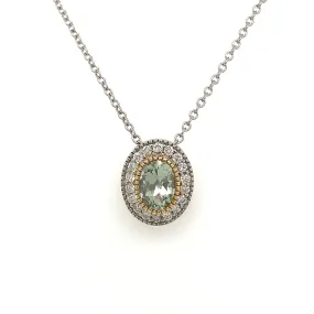 9ct Gold Two Tone 0.97ct Green Amethyst & Diamond Halo Pendant