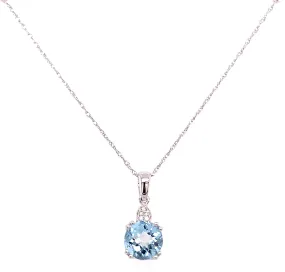 9ct White Gold Diamond & Aquamarine Pendant Necklace