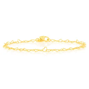 9ct Yellow Gold Fancy Heart 19cm Bracelet