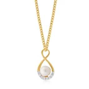 9ct Yellow Gold Fresh Water Pearl & Zirconia Infinity Pendant