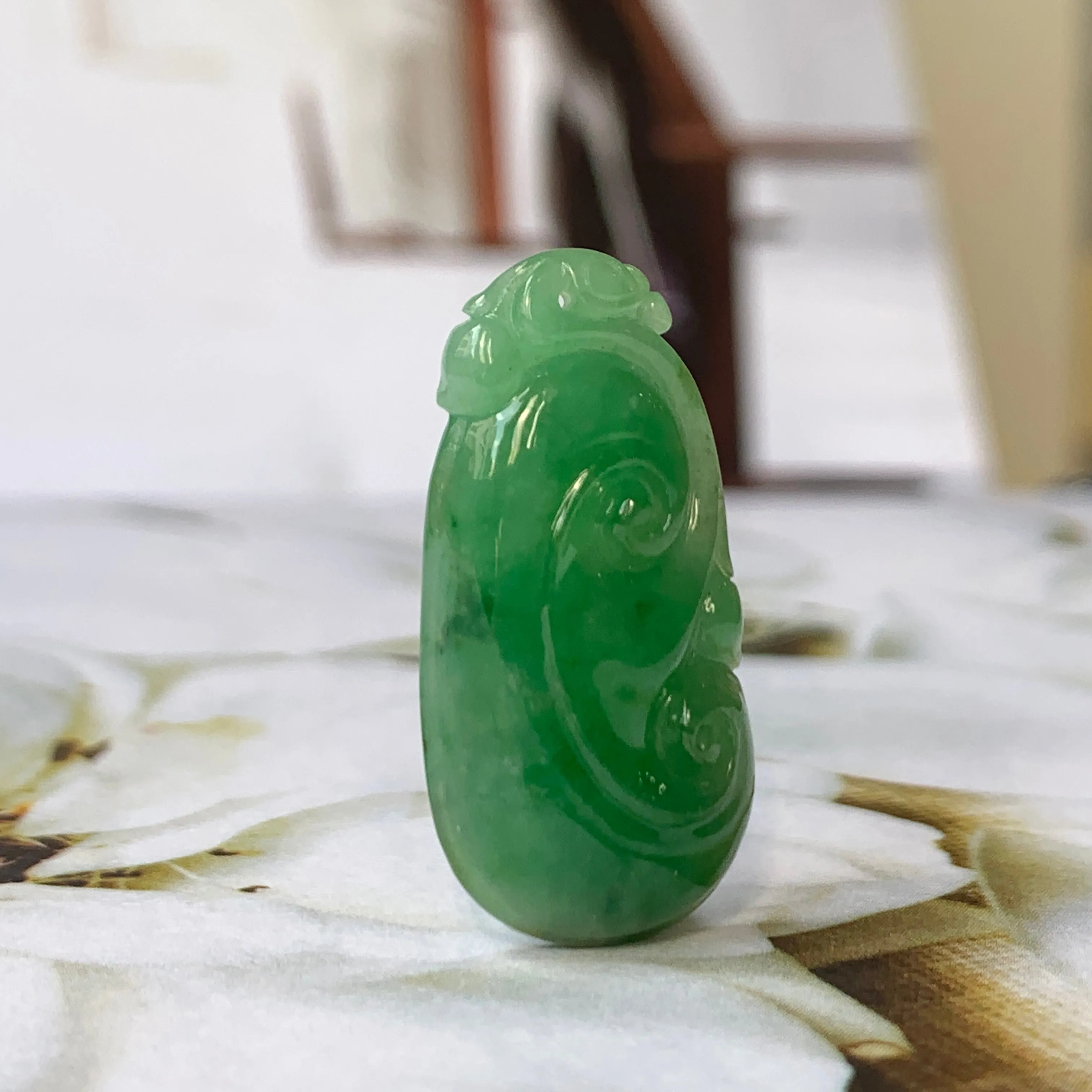 A-Grade Imperial Green Jadeite Ruyi Pendant No.170832