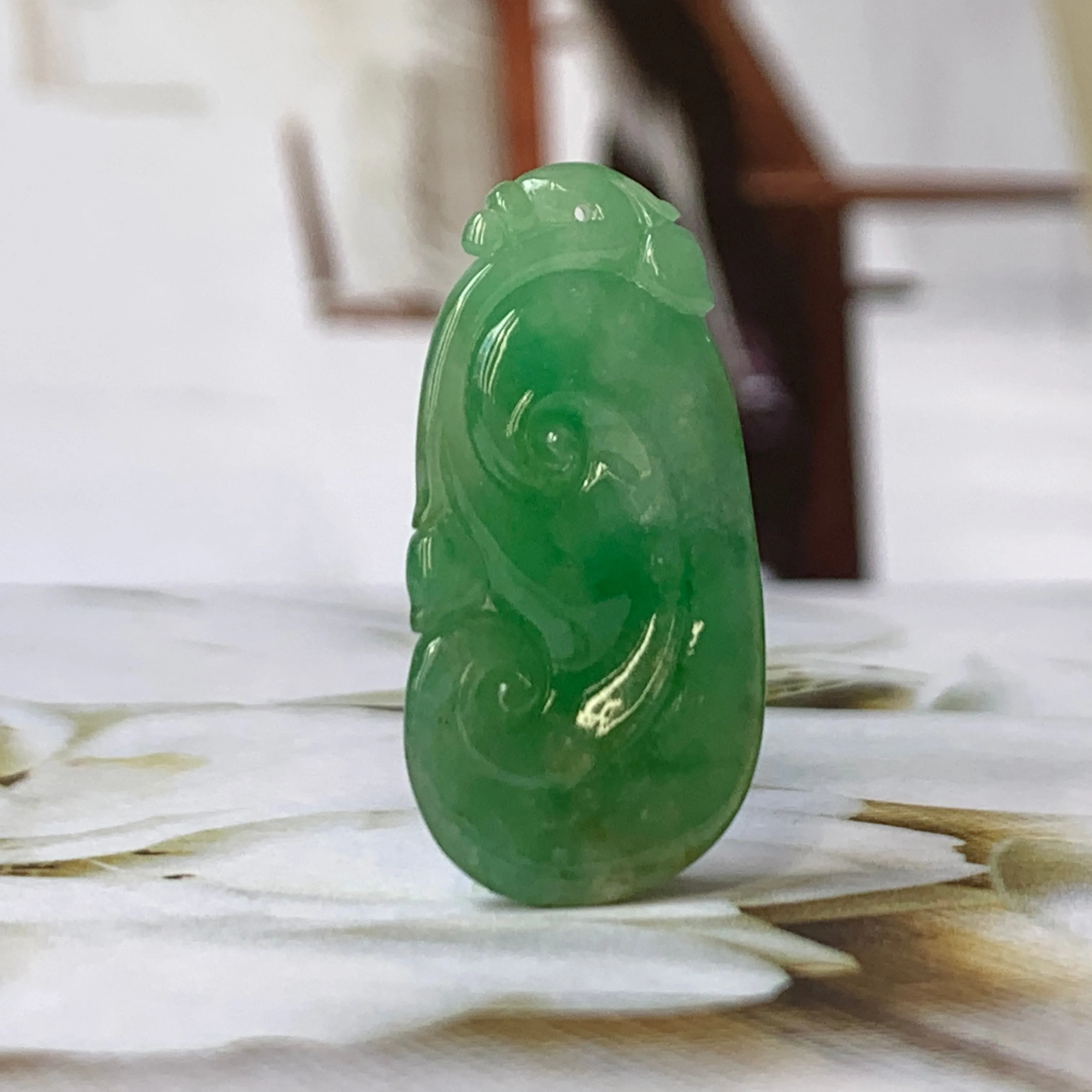 A-Grade Imperial Green Jadeite Ruyi Pendant No.170832