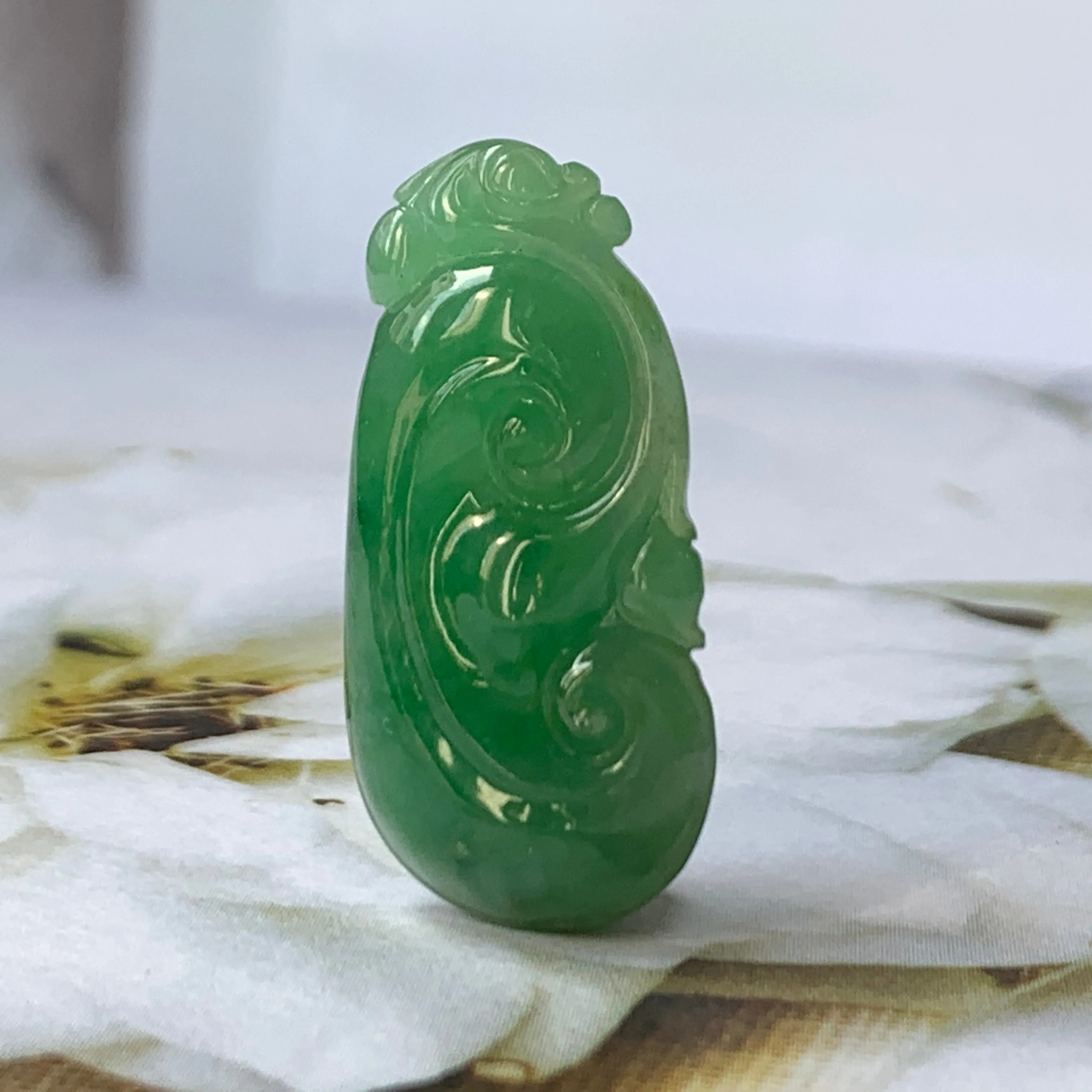 A-Grade Imperial Green Jadeite Ruyi Pendant No.170832