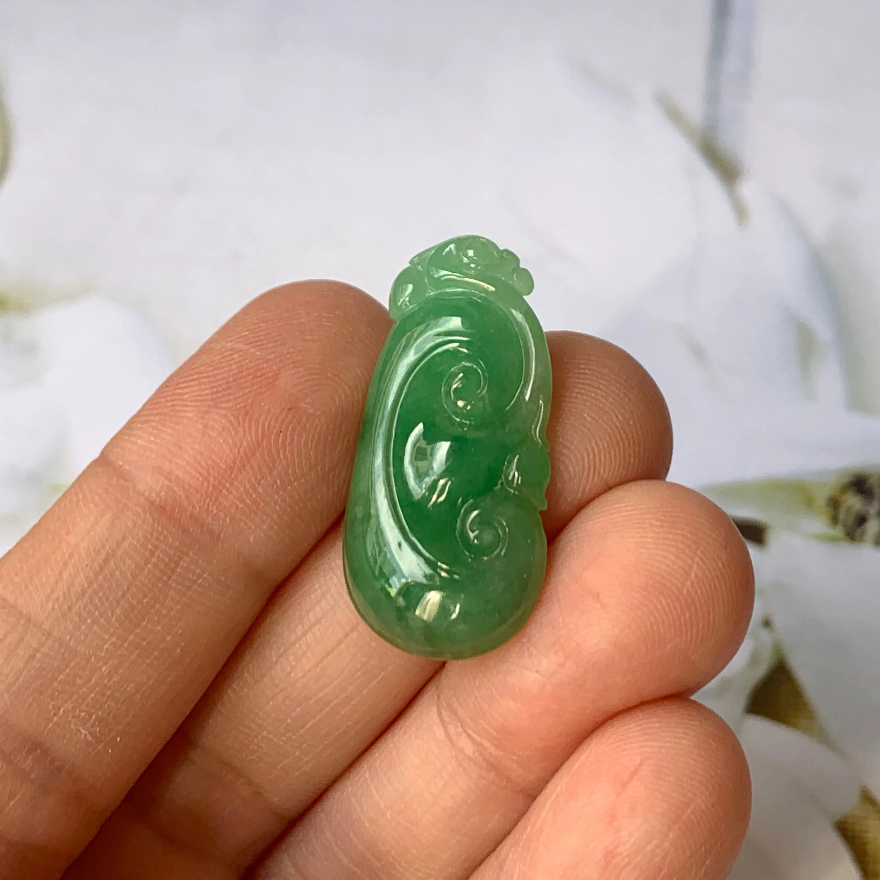 A-Grade Imperial Green Jadeite Ruyi Pendant No.170832