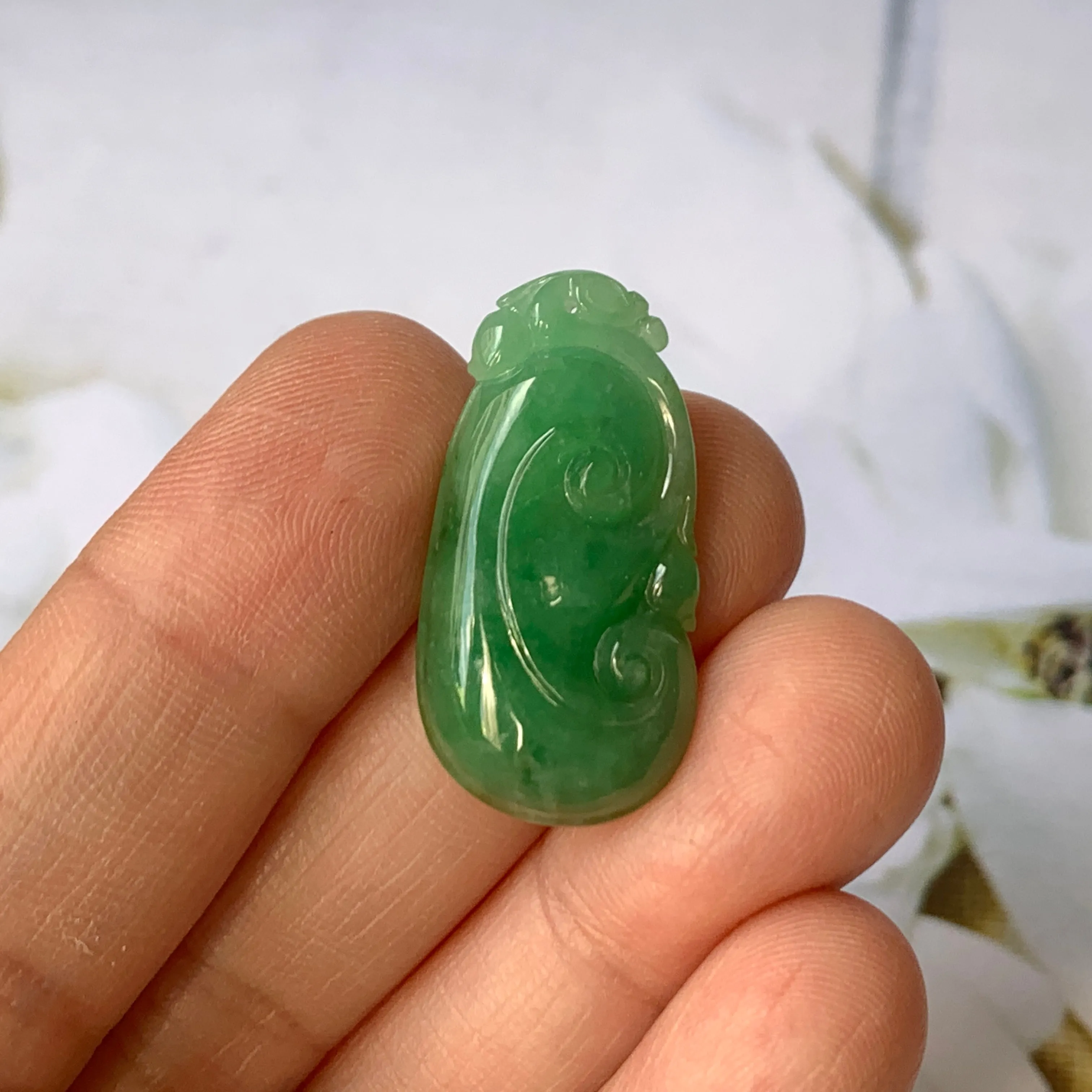 A-Grade Imperial Green Jadeite Ruyi Pendant No.170832