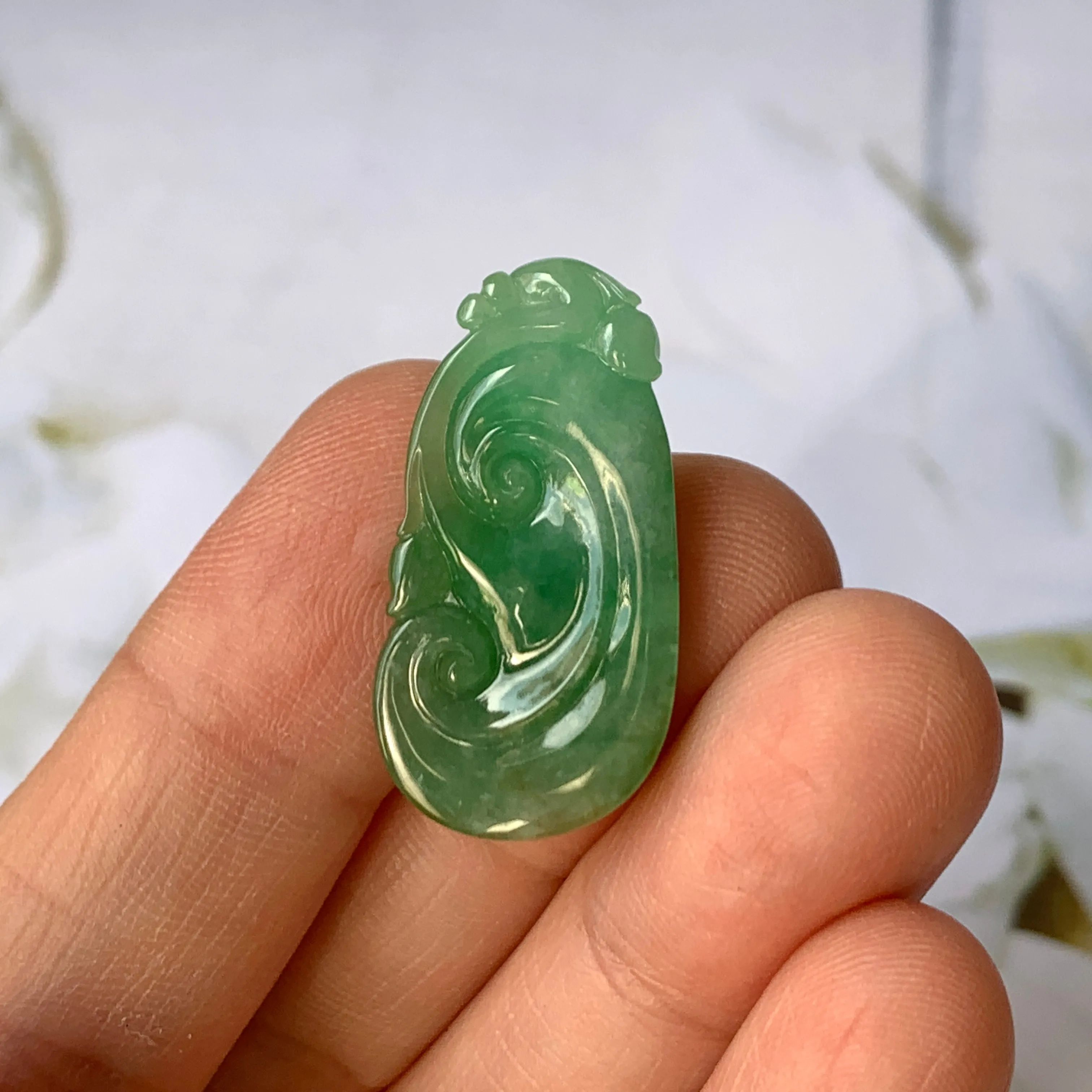 A-Grade Imperial Green Jadeite Ruyi Pendant No.170832