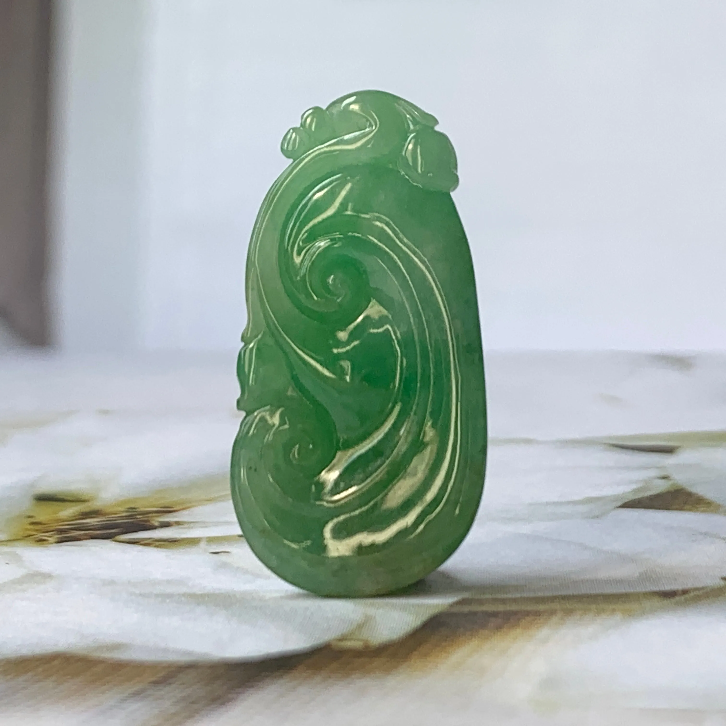 A-Grade Imperial Green Jadeite Ruyi Pendant No.170832