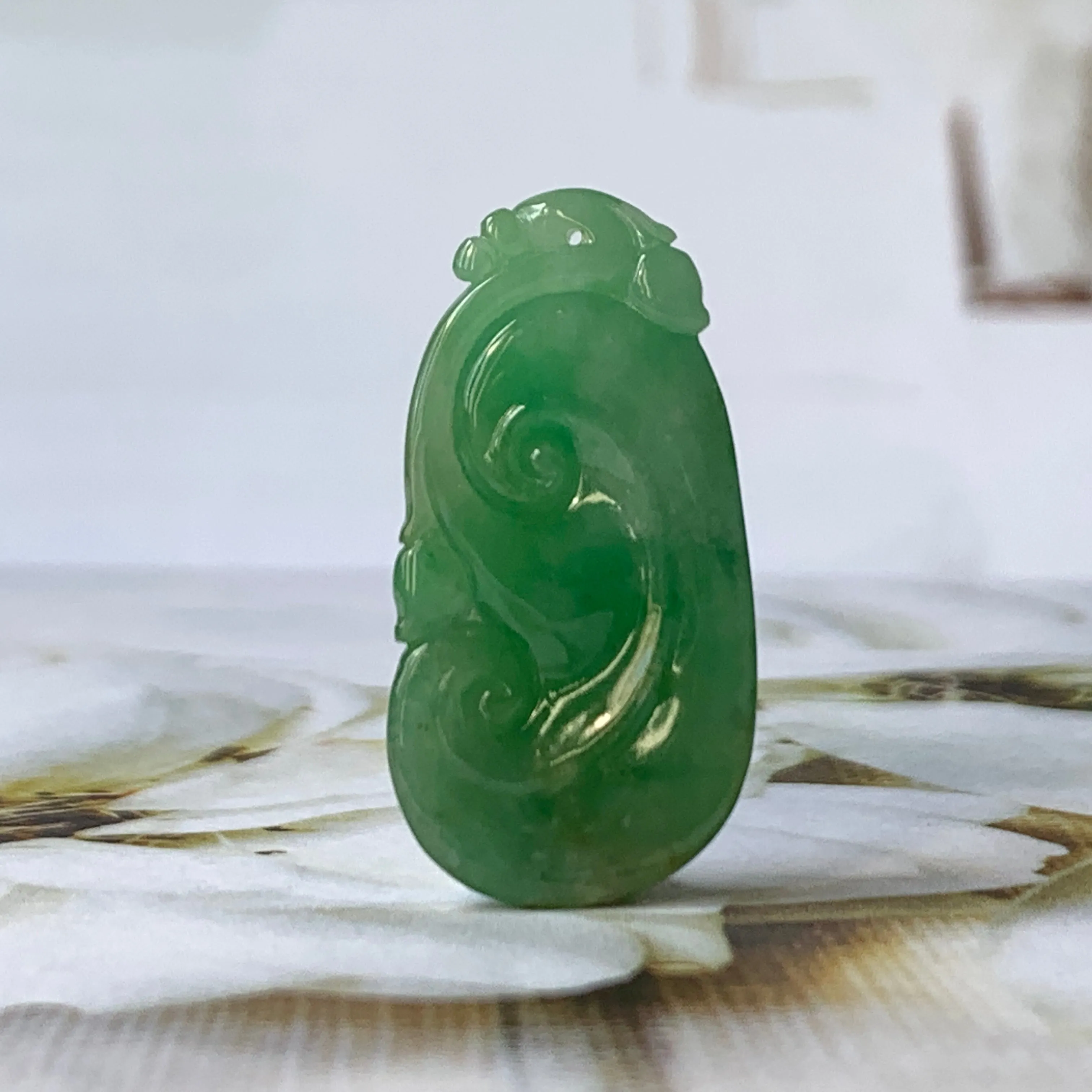 A-Grade Imperial Green Jadeite Ruyi Pendant No.170832