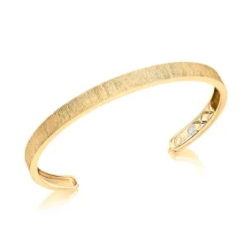 A. Jaffe 14K Yellow Gold 0.09ct. Diamond Brushed Finishing & Quilt Detail Inside Men's Bangle Bracelet