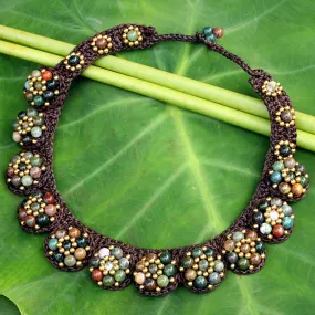 Agate and Brass Hand Crocheted Necklace - Daisy Melody | NOVICA