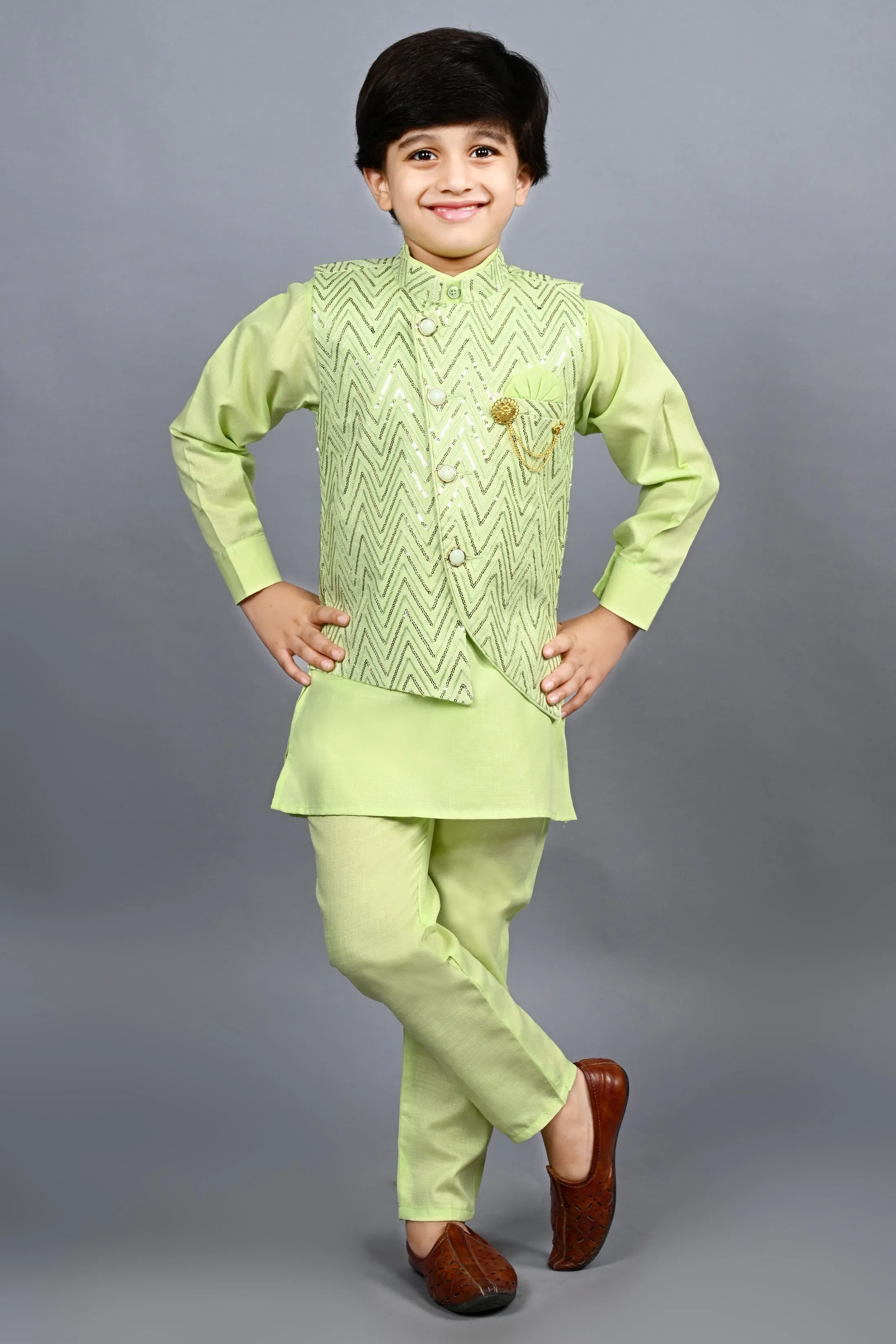 Ahhaaaa Kids Bollywood Style Print Indo-Western Sherwani Set For Boys