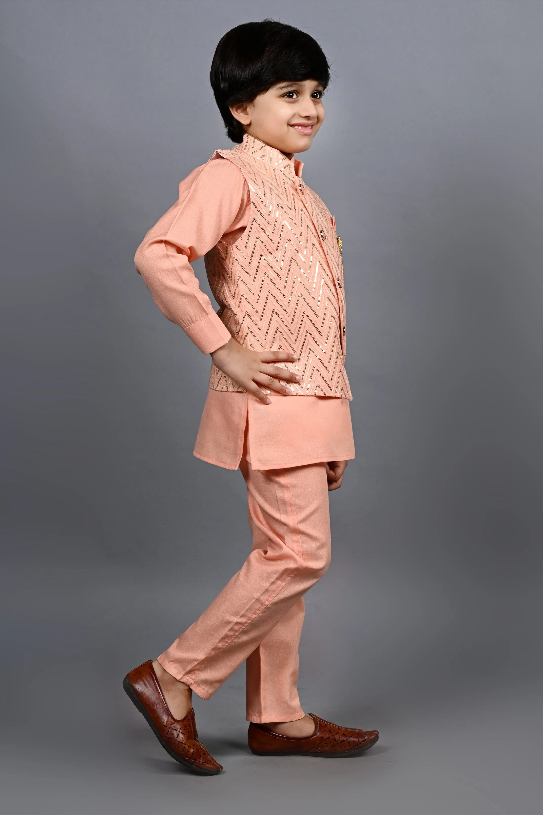 Ahhaaaa Kids Bollywood Style Print Indo-Western Sherwani Set For Boys