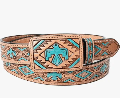 American Darling Women's Thunderbird Hand Tooled & Painted Leather Belt ADBLF173