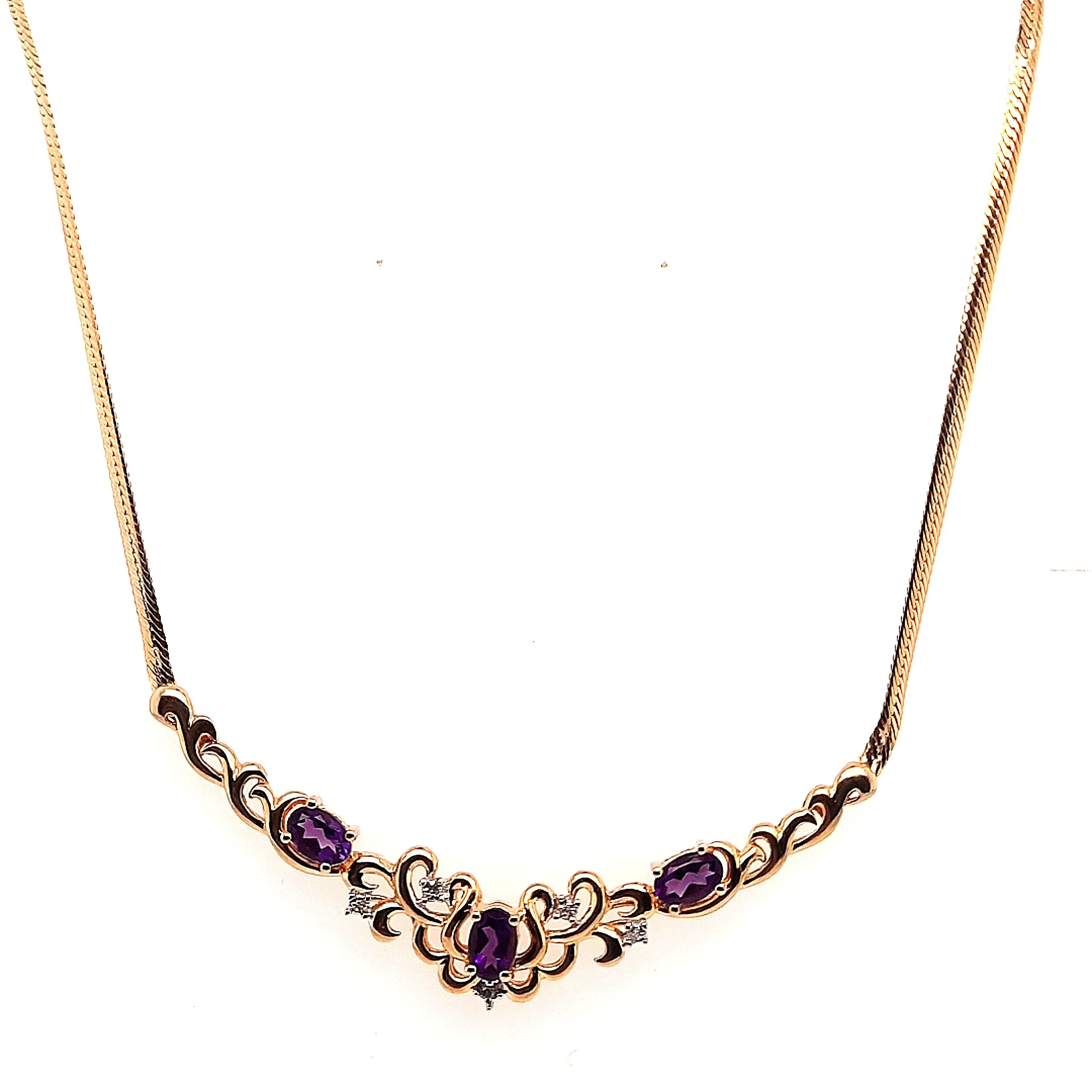 Amethyst & Diamond 9ct Yellow Gold Necklet with Serpentine Chain