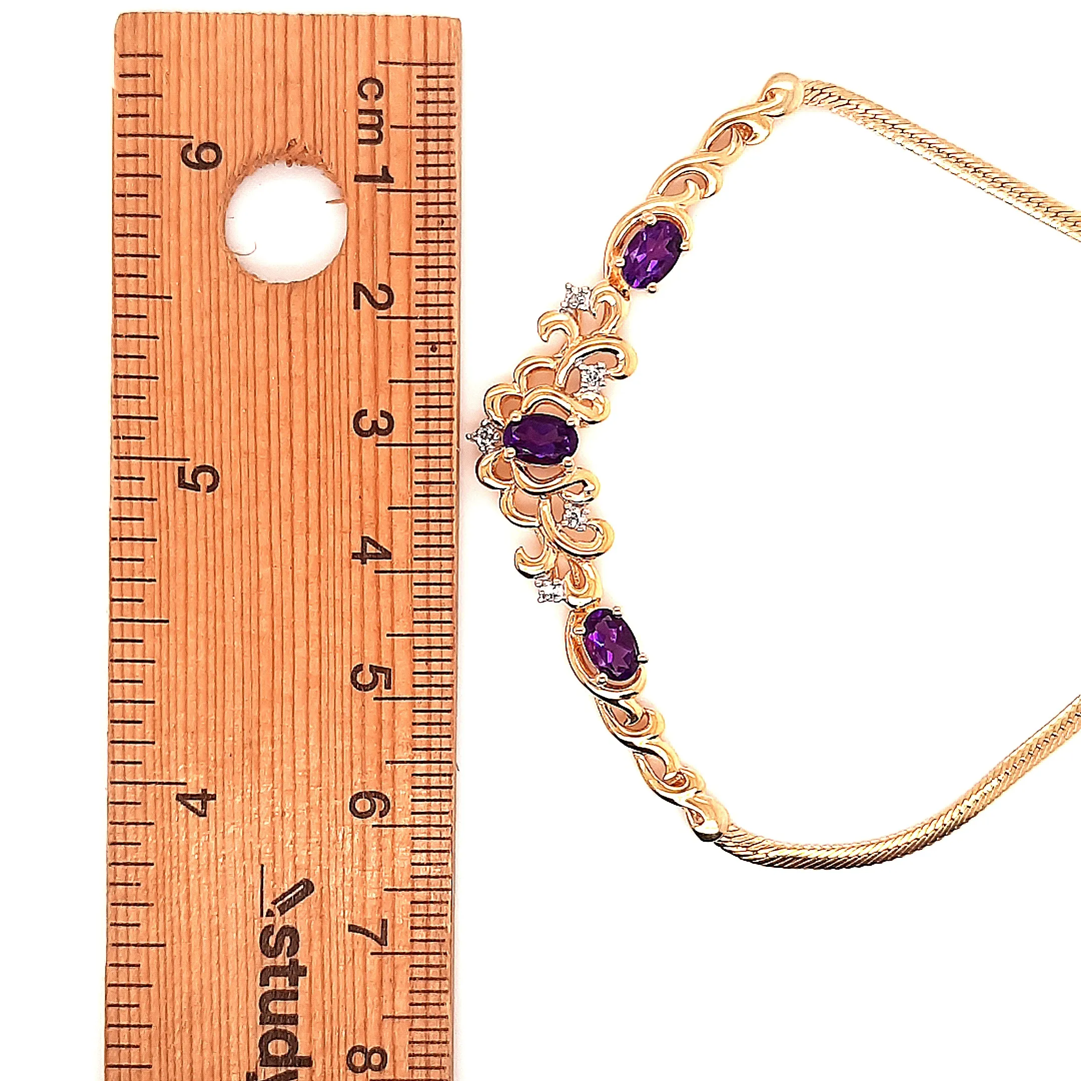 Amethyst & Diamond 9ct Yellow Gold Necklet with Serpentine Chain