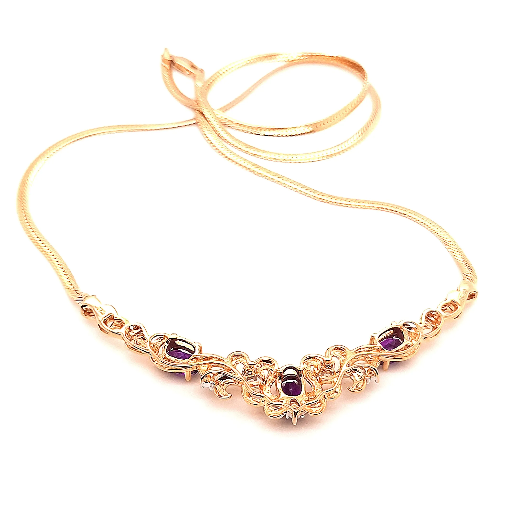 Amethyst & Diamond 9ct Yellow Gold Necklet with Serpentine Chain