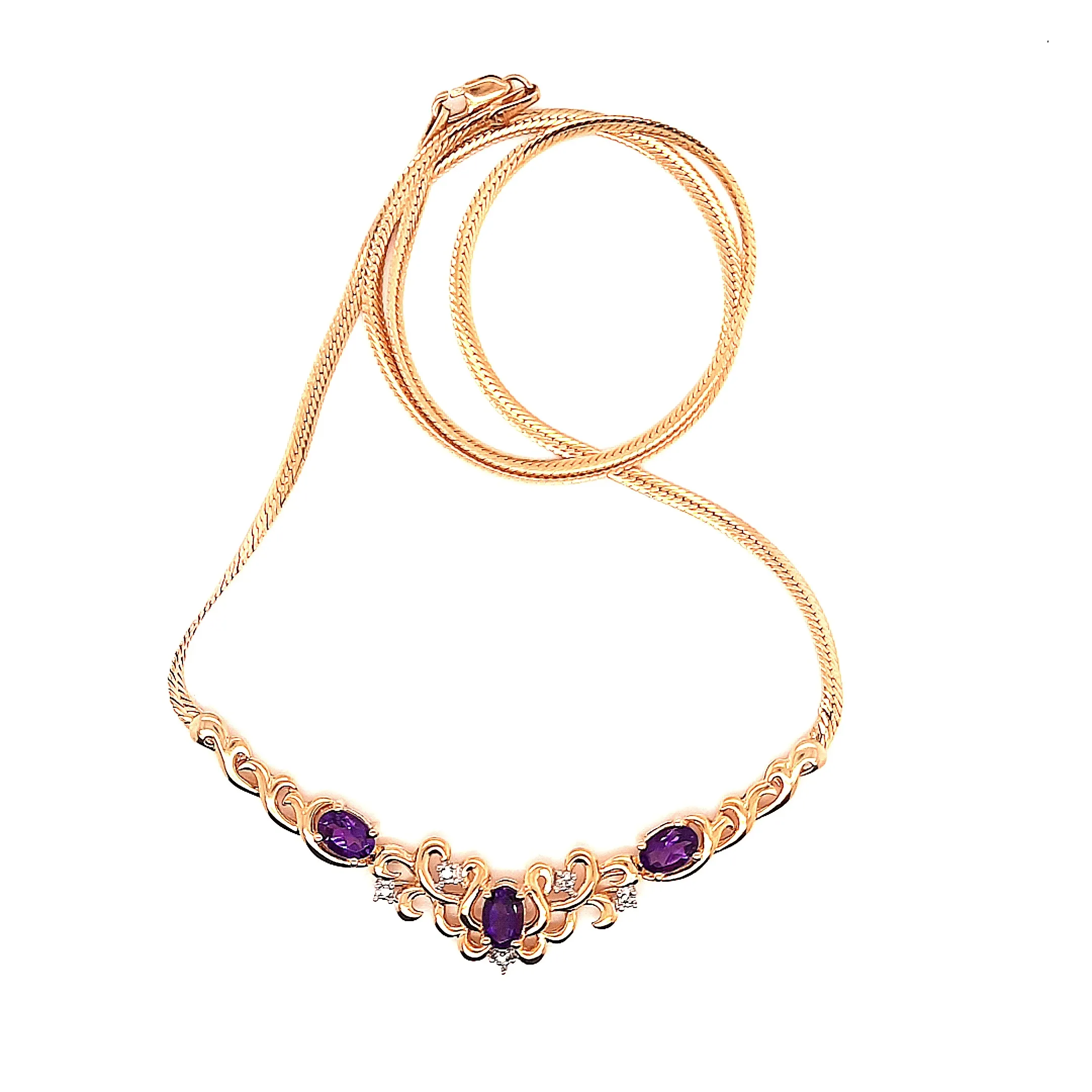 Amethyst & Diamond 9ct Yellow Gold Necklet with Serpentine Chain