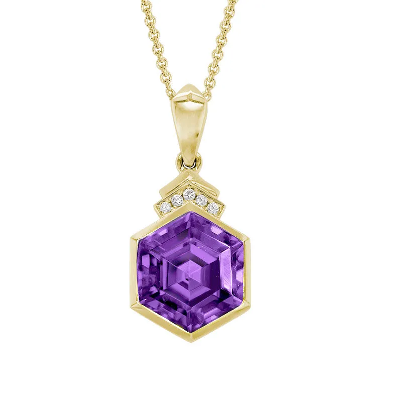 Amethyst & Diamond Hexagon Necklace