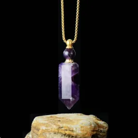 Amethyst Essential Oil Bottle Pendant - Handcrafted Bullet Necklace