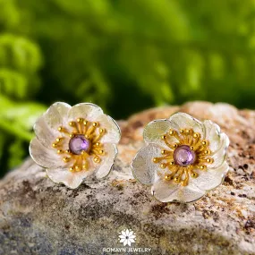 Anemone Flower Amethyst Earrings