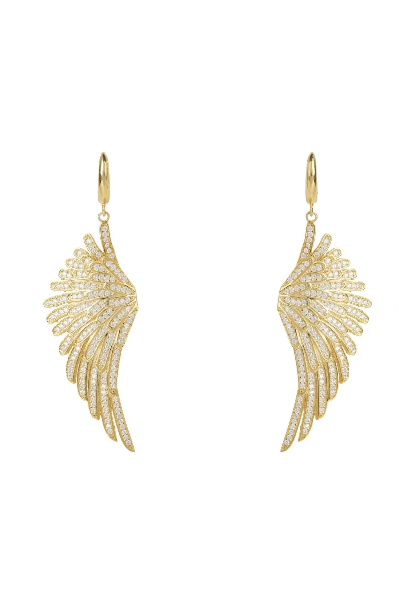 Angel Wing Drop Earrings Gold White