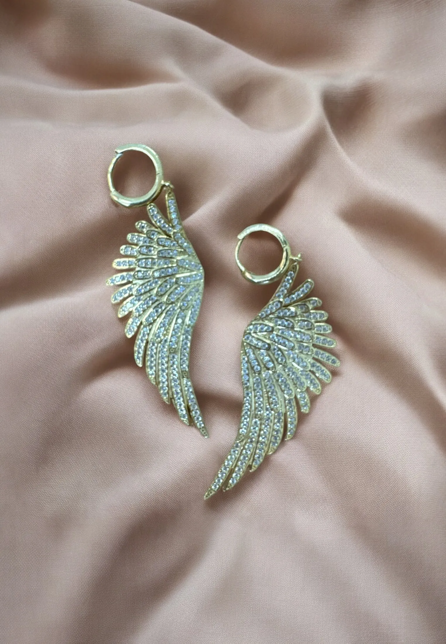 Angel Wing Drop Earrings Gold White