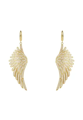 Angel Wing Drop Earrings Gold White