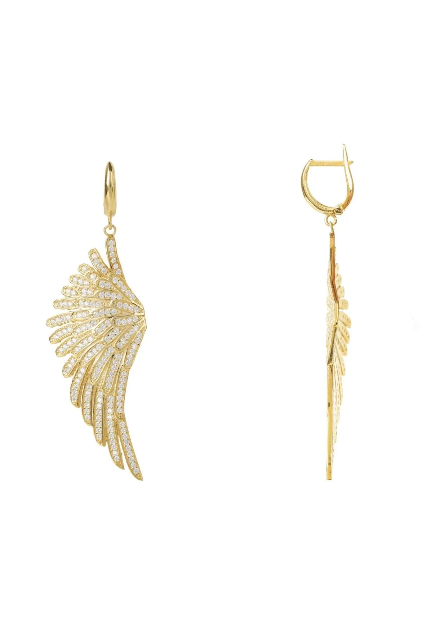 Angel Wing Drop Earrings Gold White