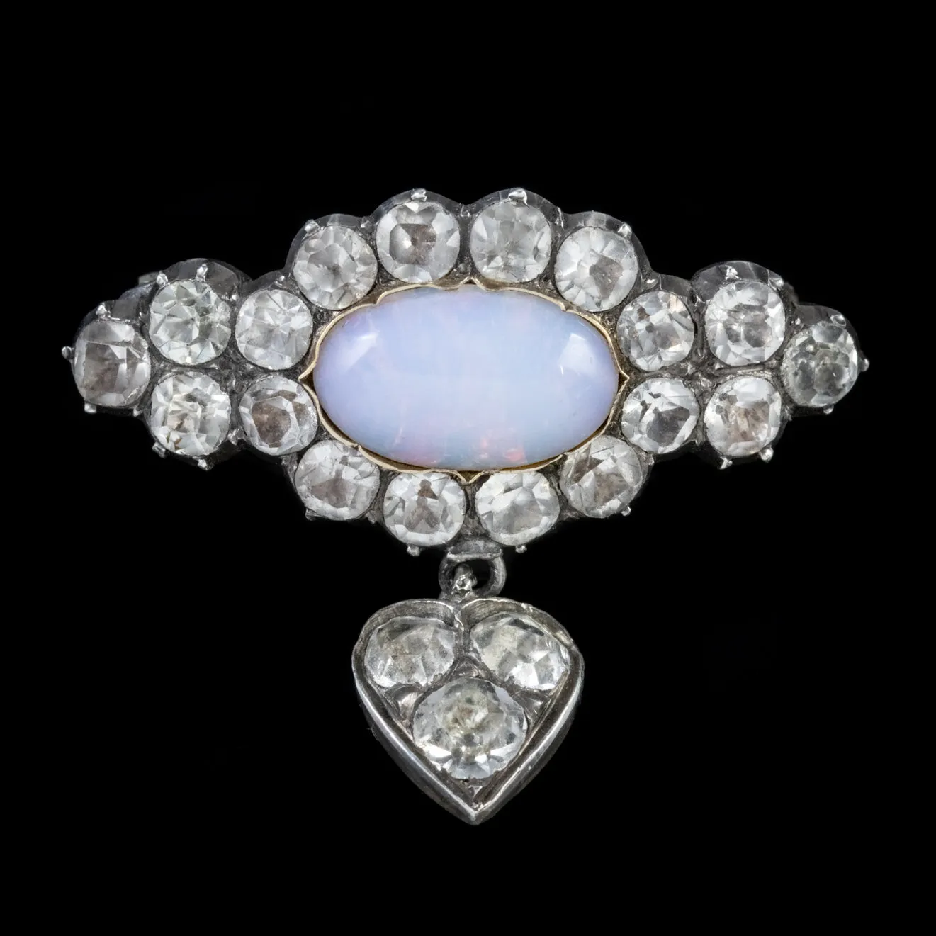 Antique Victorian Opaline Glass Brooch Silver