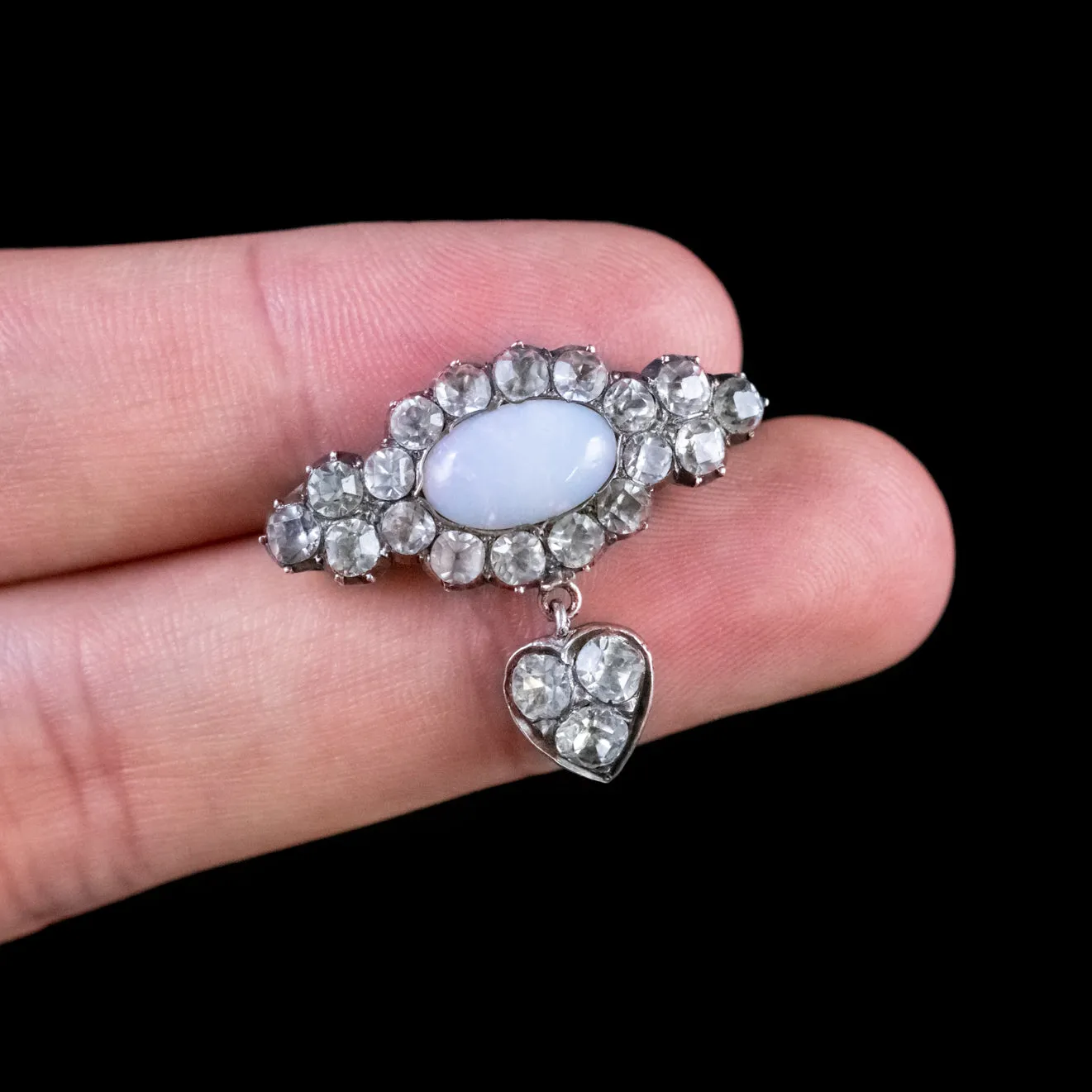 Antique Victorian Opaline Glass Brooch Silver