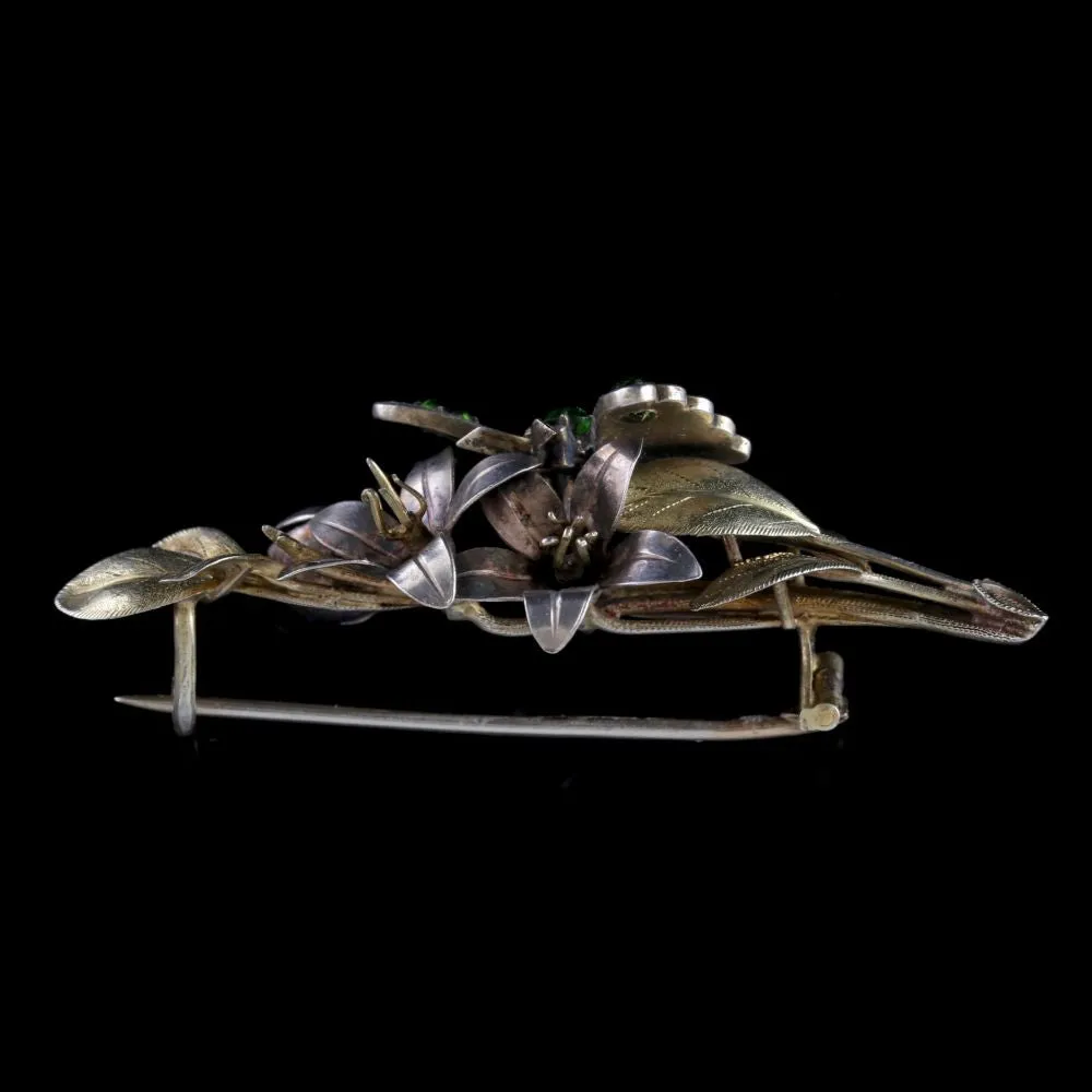 Antique Victorian Suffragette Butterfly Brooch Silver Fuchsia Circa 1890