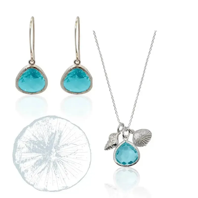 Aqua Mini Ocean Necklace and Earring Jewelry Set