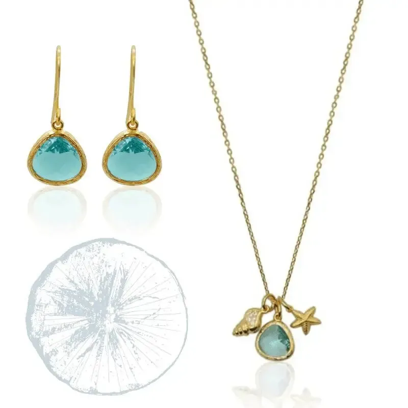 Aqua Mini Ocean Necklace and Earring Jewelry Set