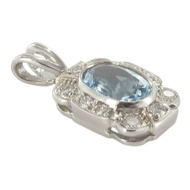 Aquamarine & Diamond Cluster Pendant | 18K White Gold