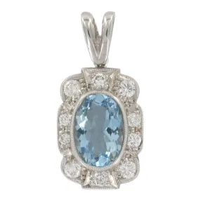 Aquamarine & Diamond Cluster Pendant | 18K White Gold