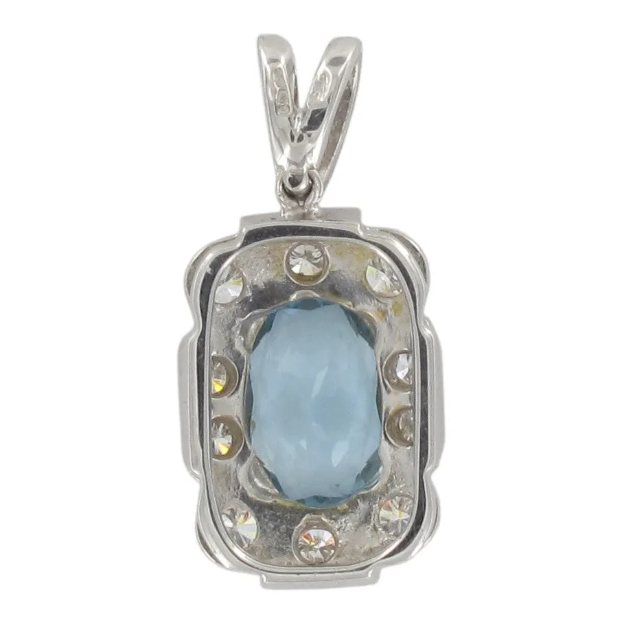 Aquamarine & Diamond Cluster Pendant | 18K White Gold