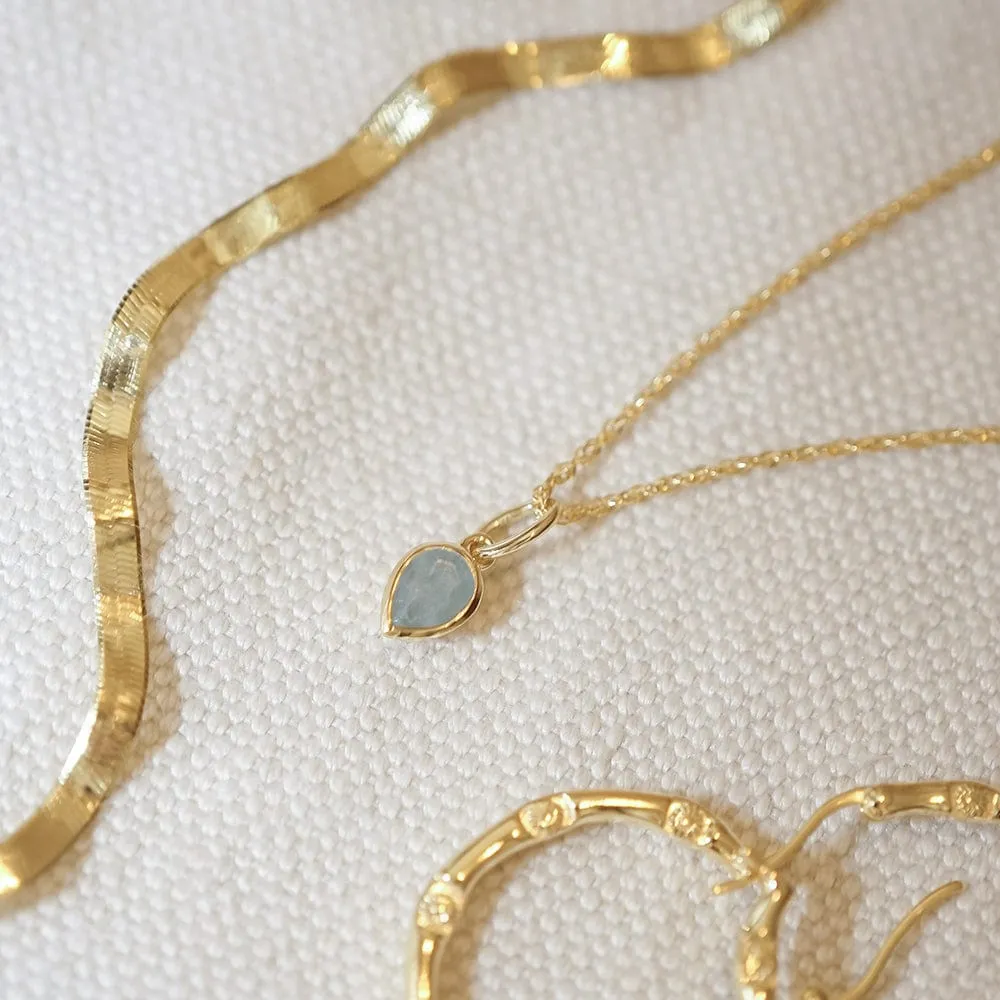 Aquamarine March Birthstone Charm Necklace 18ct Gold Plate