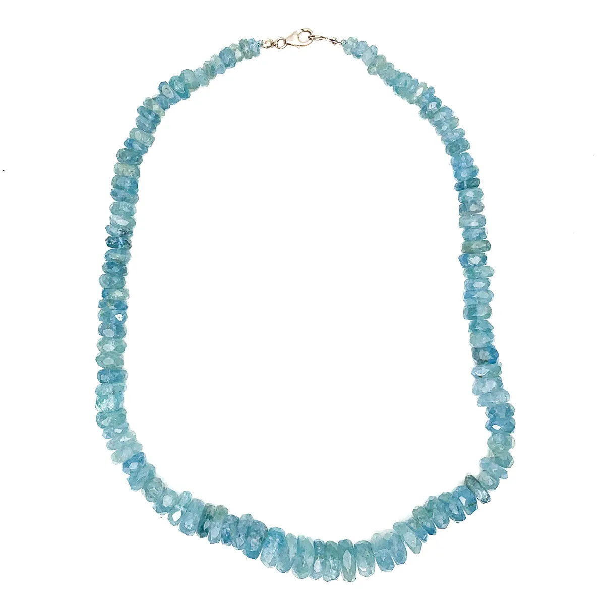 Aquamarine Rough Faceted Chunk Necklace With Sterling Silver Trigger Clasp