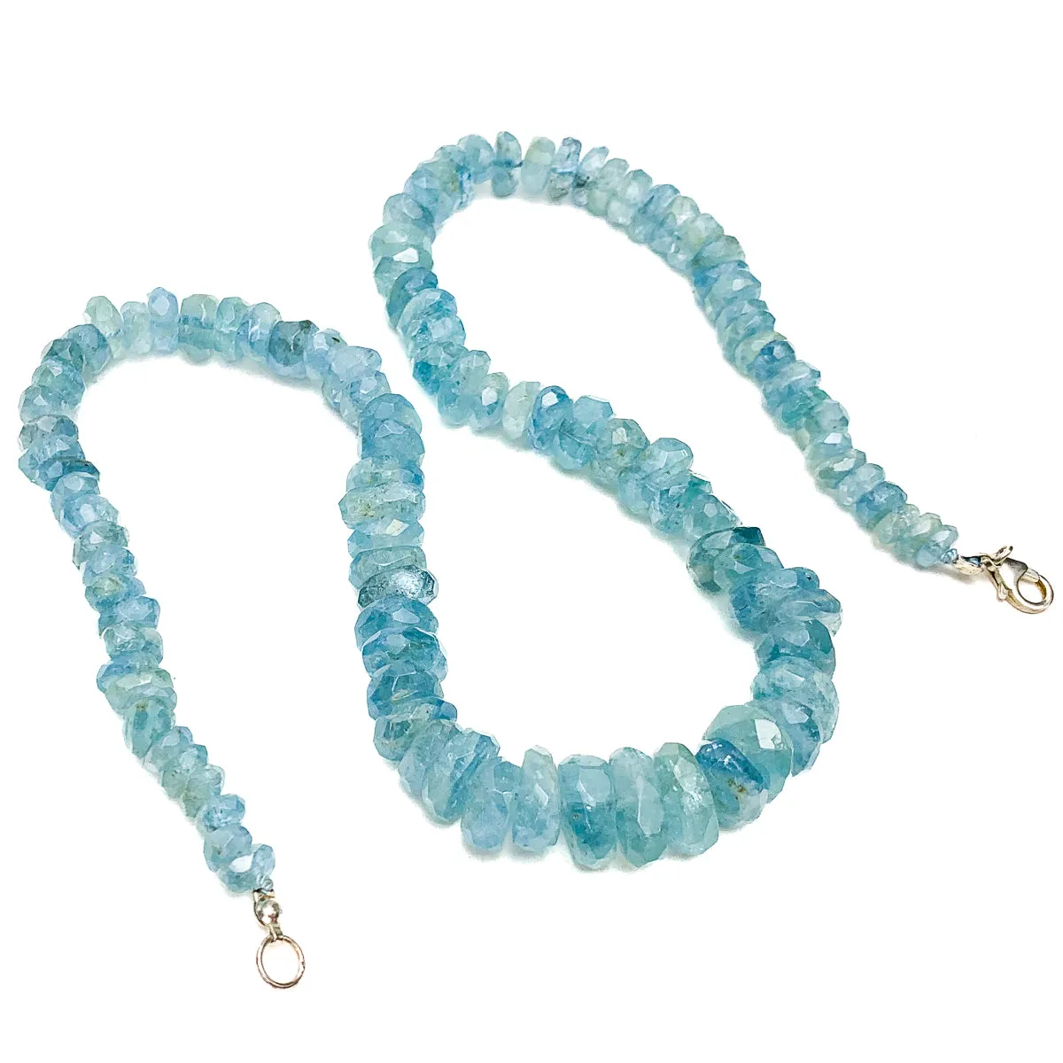 Aquamarine Rough Faceted Chunk Necklace With Sterling Silver Trigger Clasp