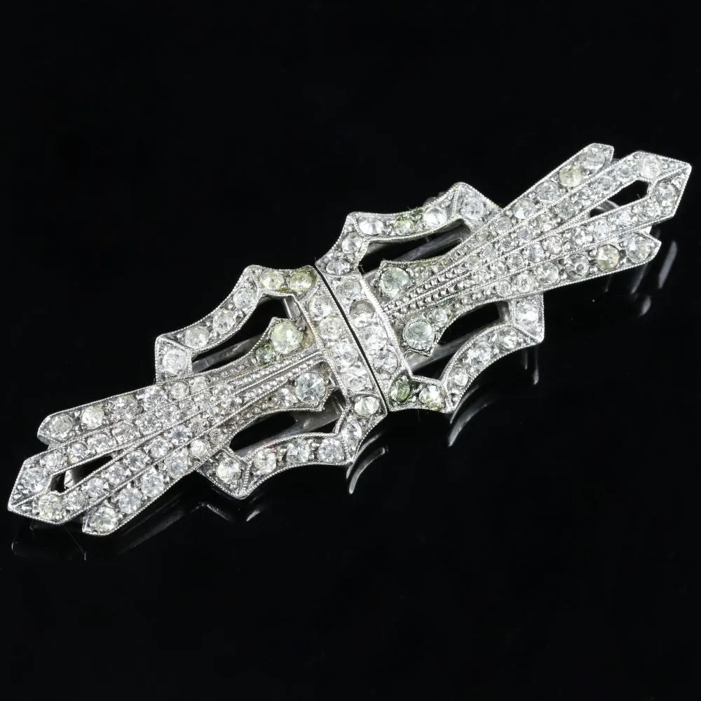 Art Deco Silver Paste Brooch Double Clip Circa 1930