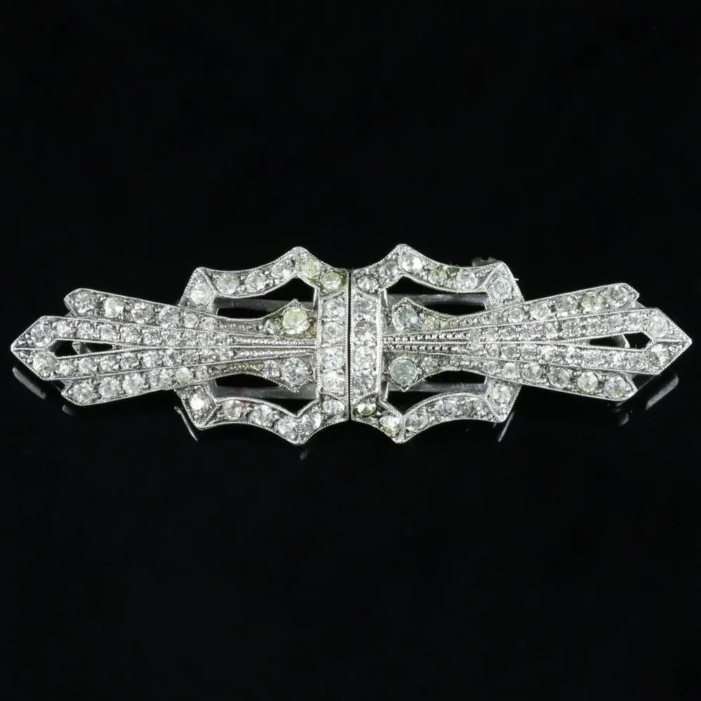 Art Deco Silver Paste Brooch Double Clip Circa 1930