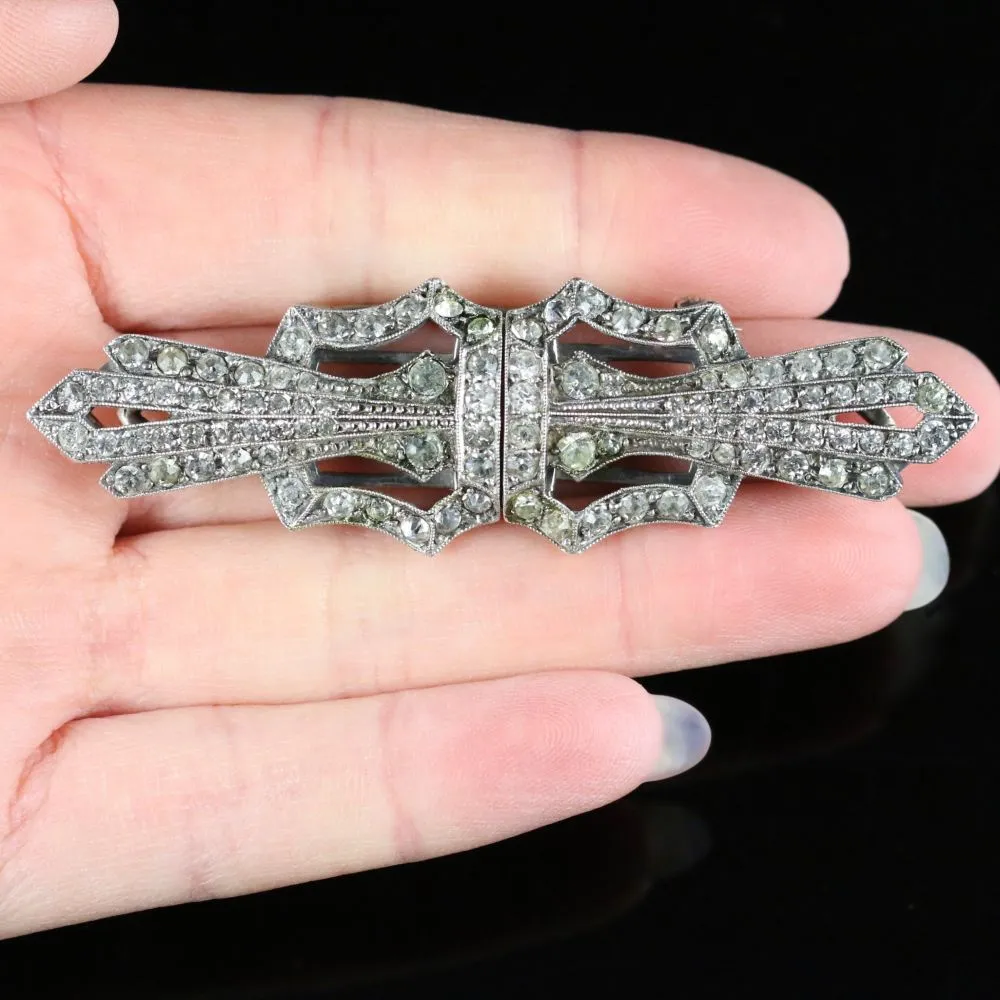 Art Deco Silver Paste Brooch Double Clip Circa 1930